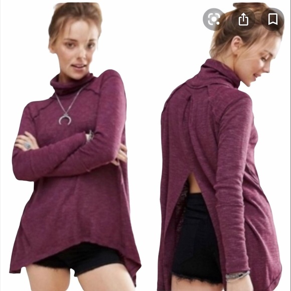 Free People We the Free burgundy split back long sleeve turtleneck top size XS - Picture 1 of 8